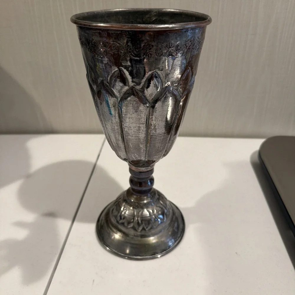 Vtg Tin Washed Copper? Chalice Goblet Vase Marked GS‎ Made In Egypt  10